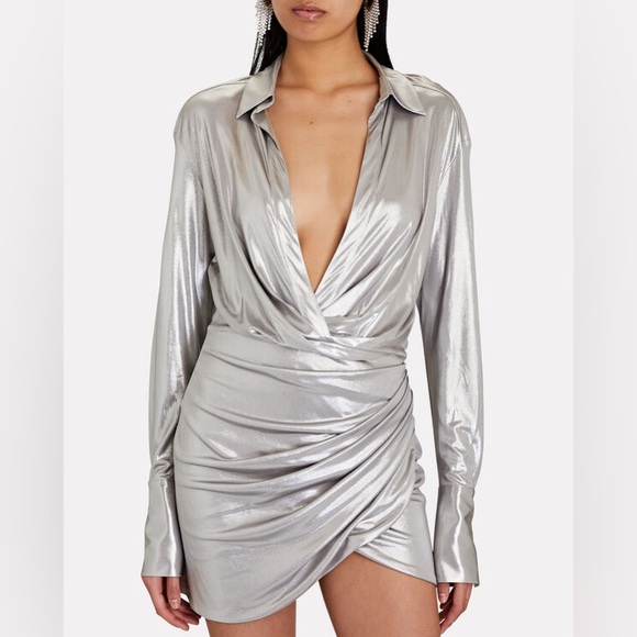 GAUGE81 NAHA LIQUID METALLIC PLUNGE MINI SHIRTDRESS - Picture 3 of 4